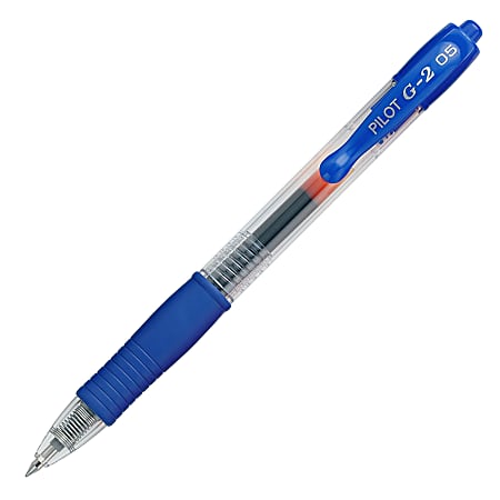 Pilot G2 Retractable Gel Pens, Extra Fine Point, 0.5 mm, Clear Barrels, Blue Ink, Pack Of 12