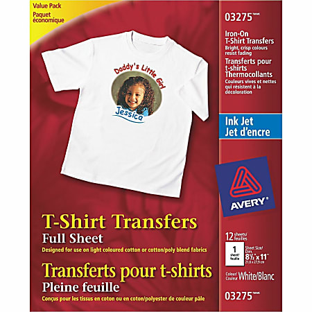 Avery T-Shirt Transfers for Inkjet Printers - Letter - 8 1/2" x 11" - Matte - 12 / Pack - Printable, Easy Peel, Die-cut, Long Lasting, Crack Resistant