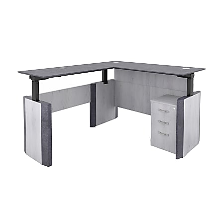 Forward Furniture Allure Height-Adjustable L-Desk With 3-Drawer Box/File Pedestal, 66" x 78", Stormy Gray/Ashwood White
