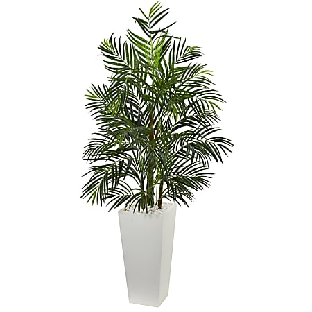 Nearly Natural 5'H UV-Resistant Areca Artificial Palm Tree With Planter, 60"H x 32"W x 32"D, White/Green