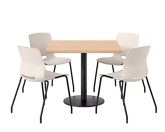 KFI Studios Proof Cafe Pedestal Table With Imme Chairs, Square, 29”H x 36”W x 36”W, Maple Top/Black Base/Moonbeam Chairs