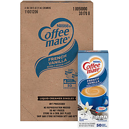Nestlé® Coffee-mate® Single Serve Liquid Creamer, French Vanilla Flavor, 0.38 Oz, Carton Of 200