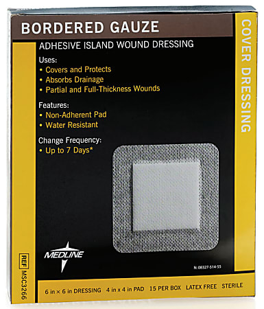 Medline Sterile Border Gauze Pads, 6" x 6", White, Box Of 15 Pads