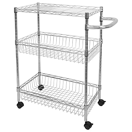 Mount-It! MI-7860 3-Tier Rolling Utility Cart, 32-1/2”H x 23-5/16”W x 13-1/2”D, Silver