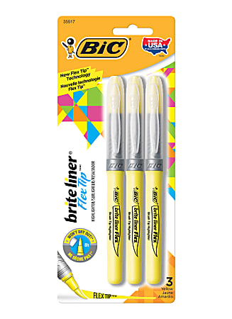 BIC® Brite Liner® Flex Tip Highlighters, Yellow, Pack Of 3