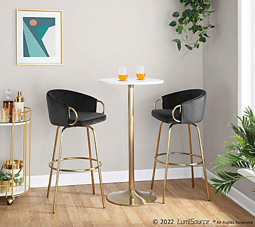 Lumisource Claire Adjustable Bar Stools BlackGold Set Of 2 Stools Office Depot