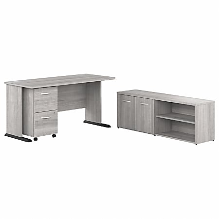 Bush® Business Furniture Studio A 60"W Computer Desk With Mobile File Cabinet And Low Storage Cabinet, Platinum Gray, Standard Delivery