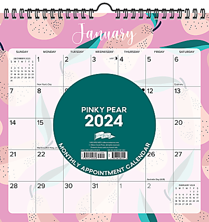 2024 Willow Creek Press Monthly Spiral Art Wall Calendar, 12” x 12”, Pinky Pear, January To December 2024 