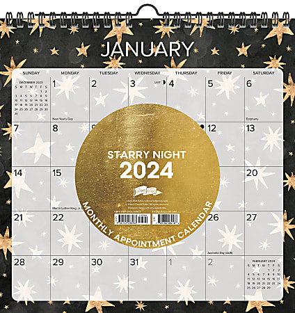 2024 Willow Creek Press Monthly Wall Calendar, 12” x 12”, Starry Night, January To December 2024 