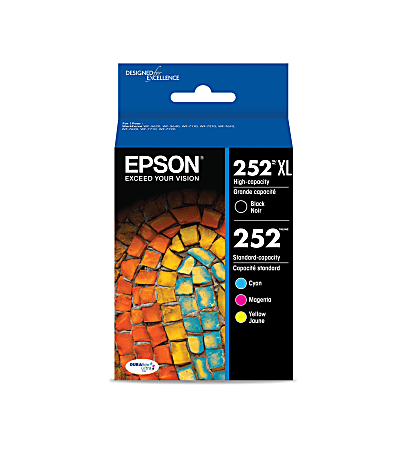 Epson® 252XL Black/252 DuraBrite® Cyan; Magenta; Yellow High-Yield/Standard Yield Ink Cartridges, Pack Of 4, T252XL-BCS