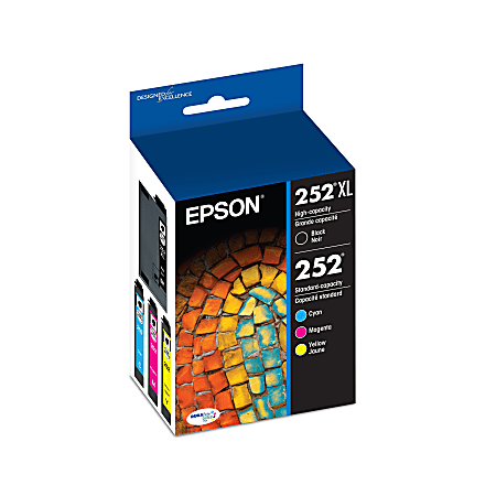 Epson® 252XL DuraBrite® Ultra High-Yield Black And Cyan, Magenta, Yellow Ink Cartridges, Pack Of 4, T252XL-BCS