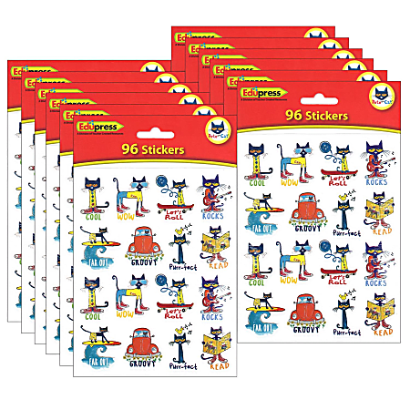 Edupress Pete the Cat Stickers, 96 Stickers Per Pack, Set Of 12 Packs