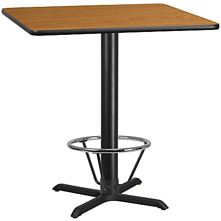 Flash Furniture Laminate Square Table Top With Bar-Height Table Base And Foot Ring, 43-1/8"H x 42"W x 42"D, Natural/Black