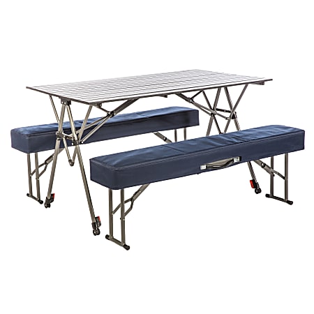 Kamp-Rite Kwik Set Table And Benches, 27-1/2”H x 27”W x 47”L, Blue