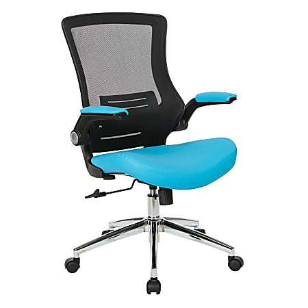 Office Star™ Work Smart Faux Leather Screen-Back Manager Chair With Padded Flip Arms, Blue