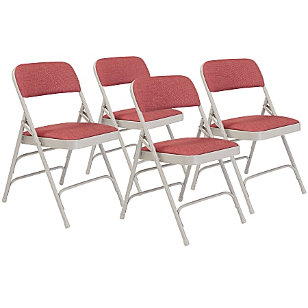 National Public Seating® 2300 Series Deluxe Fabric-Upholstered Triple-Brace Premium Folding Chairs, Majestic Cabernet/Gray, Pack Of 4 Chairs