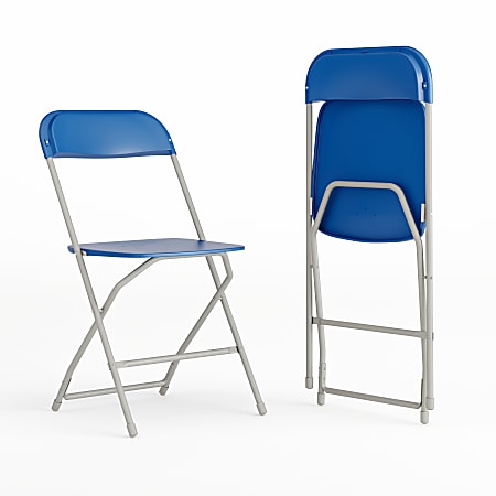 Flash Furniture Hercules Plastic Folding Chairs With 650-lb Capacity, Blue/Gray, Set Of 2 Chairs