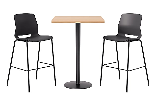 KFI Studios Proof Bistro Square Pedestal Table With Imme Bar Stools, Includes 4 Stools, 43-1/2”H x 36”W x 36”D, Designer White Top/Black Base/Black Chairs