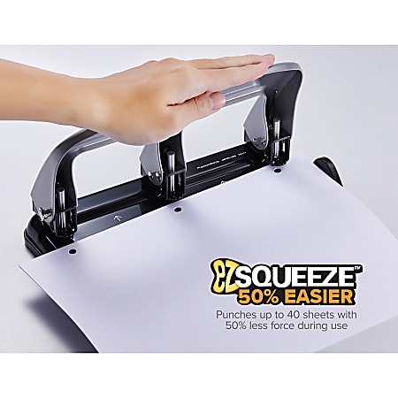 Bostitch EZ Squeeze Three Hole Punch 40 Sheet Capacity BlackSilver - Office  Depot