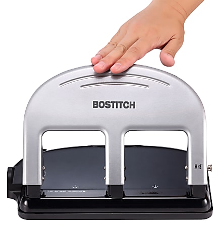 Bostitch Antimicrobial EZ Squeeze Hole Punch - 3 Punch Head(s) - 40 Sheet  of 20lb Paper - 9/32 Punch Size - Metal - Servmart