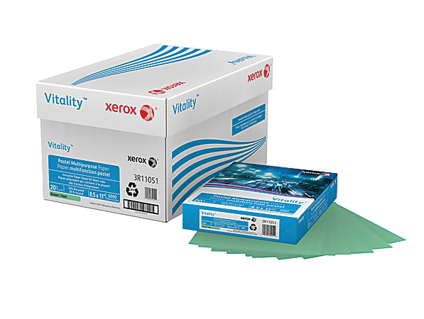 Xerox® Vitality™ Pastel Color Multi-Use Printer & Copy Paper, Green, Letter (8.5" x 11"), 5000 Sheets Per Case, 20 Lb, FSC® Certified, 30% Recycled, Case Of 10 Reams