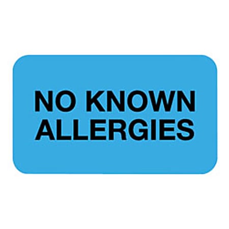 Tabbies Permanent "No Known Allergies" Label Roll, Blue, Roll Of 250