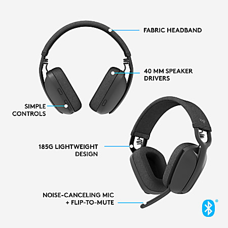 Logitech Zone Vibe 100 Lightweight Wireless Over Ear Headphones with Noise  Canceling Microphone, Advanced Multipoint Bluetooth Headset, Works with