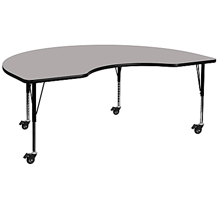 Flash Furniture Mobile 96"W Kidney HP Laminate Activity Table With Short Height-Adjustable Legs, Gray