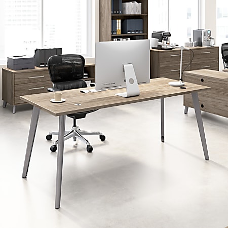 WorkPro® Motiva 72"W Modern Office Desk With Metal Legs, Modern Hickory, Standard Delivery
