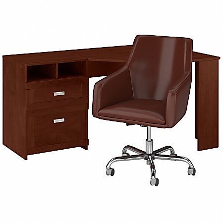 Bush Furniture Wheaton 60"W Reversible Corner Desk And Chair Set, Hansen Cherry, Standard Delivery