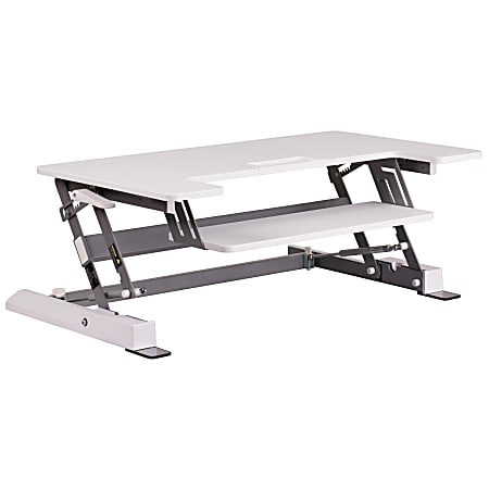 Flash Furniture HERCULES Series Sit-Stand Height-Adjustable Ergonomic Desk Riser With Keyboard Tray, 16-1/2" H x 36-1/4''W x 33"D, White