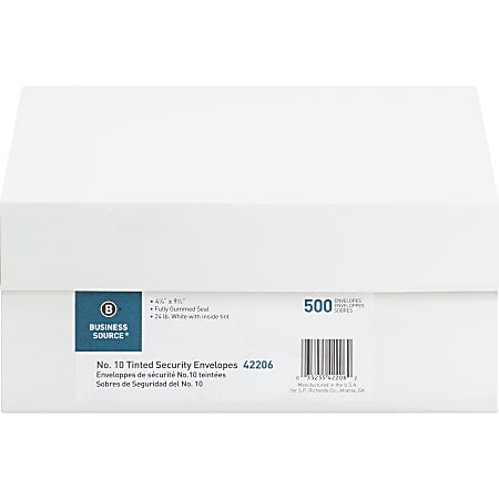 Business Source No.10 Regular Tint Security Envelopes Security 10 4 18 ...