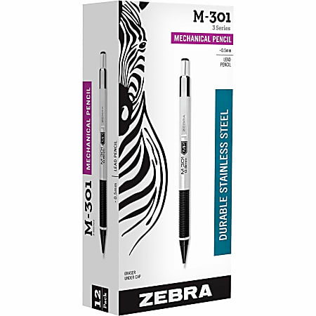Zebra® Pen STEEL 3 Series M-301 Mechanical Pencils, Pack Of 12, Fine Point, 0.5 mm, Black Barrel