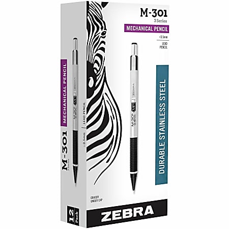 Zebra® Pen STEEL 3 Series M-301 Mechanical Pencils, Pack Of 12, Fine Point, 0.5 mm, Black Barrel