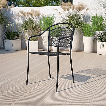 Flash Furniture Oia Indoor/Outdoor Steel Patio Armchair with Round Back, Black