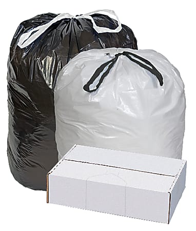 Highmark™ Draw And Tie Can Liners, 0.7 mil, 15 Gallons, 24" x 28", White, Box Of 300