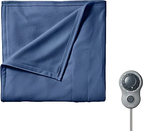 Sunbeam Twin Electric Heated Fleece Blanket, 62” x 84”, Blue