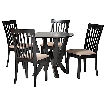 Baxton Studio Marian Fabric And Finished Wood 5-Piece Dining Set, 29-15/16”H x 35-7/16”W x 35-7/16”D, Sand/Dark Brown