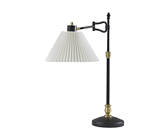 Adesso Elijah Table Lamp, 27-1/2”H, Off-White Shade/Black & Antique Brass Base