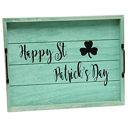 Elegant Designs Decorative Serving Tray, 2-1/4”H x 12”W x 15-1/2”D, Green Wash Happy St. Patrick's Day