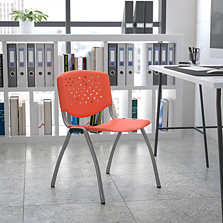 Flash Furniture HERCULES Series Stack Chair With Titanium Frame, Orange Seat/Gray Frame
