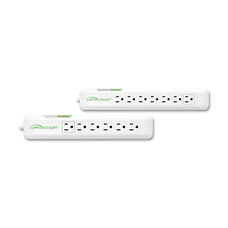 Compucessory 6-Outlet Strip Surge Protector, 6' Cord, White, CCS09852