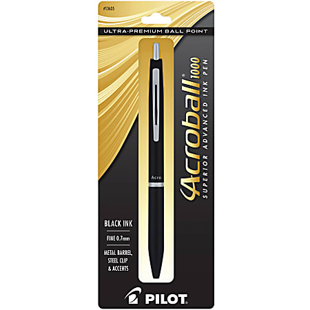 Pilot® Acroball 1000 Ultra-Premium Ballpoint Pen, Fine Point, 0.7 mm, Black Barrel, Black Ink