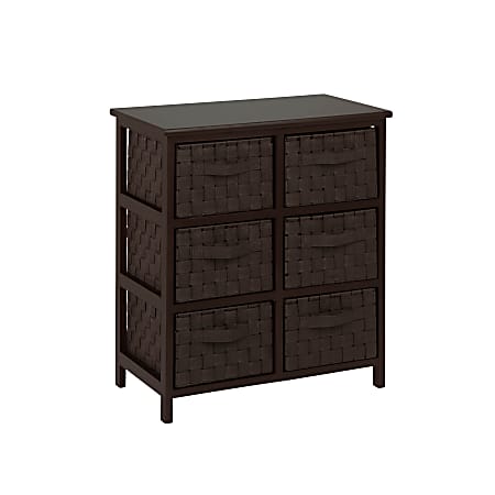 Honey-can-do TBL-03759 Woven Strap 6 Drawer Chest with Wooden Frame - 21.5" x 12" x 24" - 6 x Drawer(s) - Espresso Black - Wood, Natural Wood, Fabric