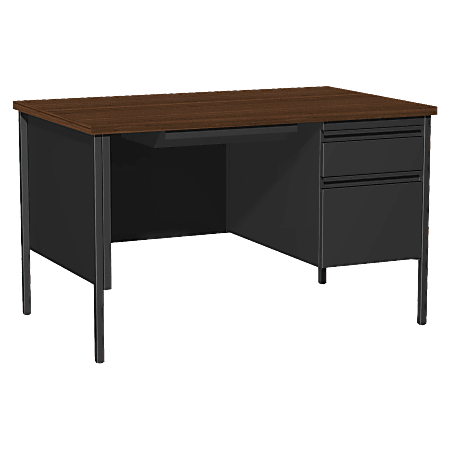 Lorell® Fortress Series 48"W Steel Pedestal Writing Desk, Right, Black/Walnut