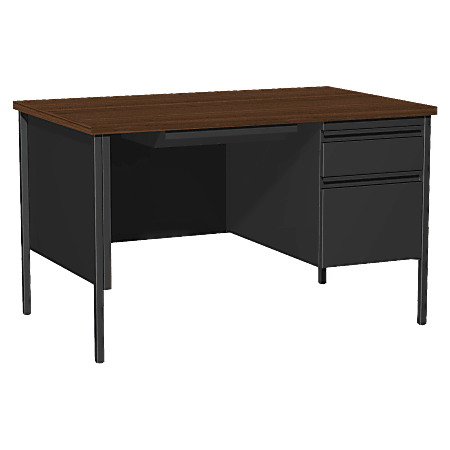 Lorell® Fortress Series 48"W Steel Pedestal Desk, Right, Black/Walnut