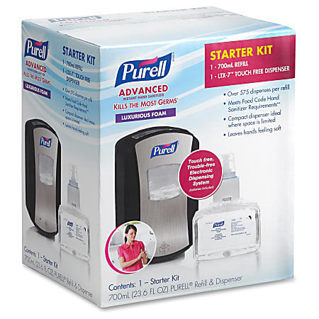 PURELL® LTX-7 Sanitizer Dispenser Starter Kit - Automatic - 23.67 fl oz Capacity - Chrome Black - 1Kit