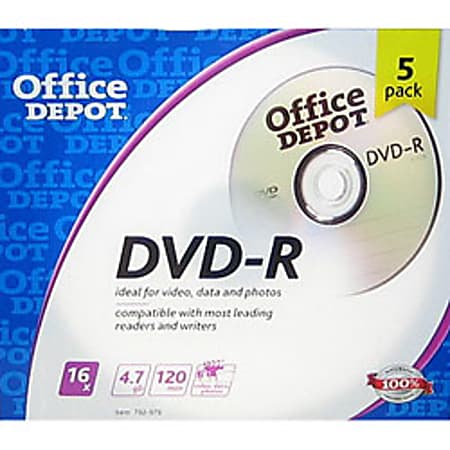 Office Depot® Brand DVD-R Recordable Media With Jewel Cases, 4.7GB/120 Minutes, Pack Of 5
