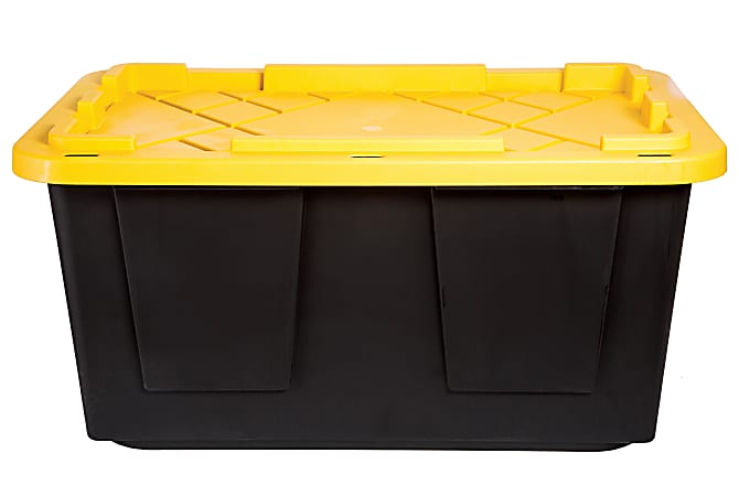 Office Depot® Brand by GreenMade® Professional Storage Tote With Handles/Snap Lid, 27 Gallon, 30-1/10" x 20-1/4" x 14-3/4", Black/Yellow