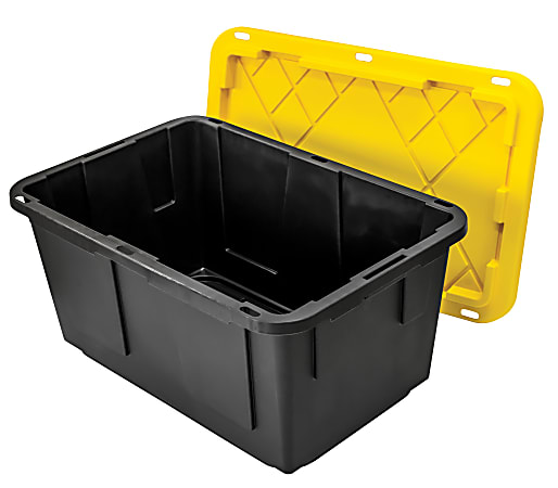 Greenmade Plastic Storage Bin with Lid, 12 Gallon, Black and Yellow, 2 ct